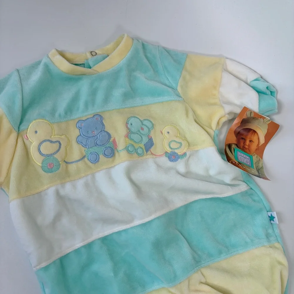 VTG NWT Adorable Unisex Baby 9 mos Little Me‎ Mint Teal Pastel Velour Playwear